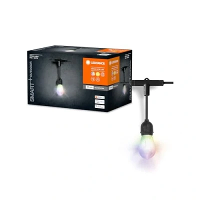 Immagine di LEDVANCE SMART+ String catena di luci colorate WiFi da esterno, 4,5 W, 240 lm, nera, luce bianca calda (3000 K) e RGB 16 milioni colori, controllo app, compatibile con Amazon, Google, IP44