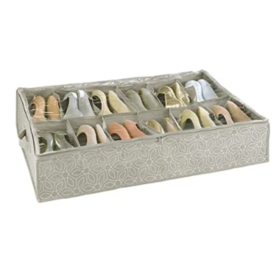 Immagine di WENKO Custodia sottoletto per Scarpe Balance portascarpe con 12 Scomparti, Scatola Coperchio Tortora