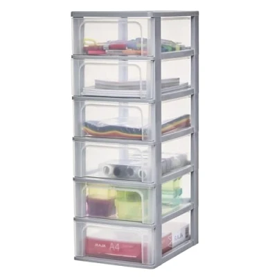 Immagine di Iris Ohyama Cassettiera in Plastica, Portaoggetti, 6 Cassetti Medi, Grigio, Apertura Facile, Formato A4, A5 e A6, Organizzatore, Per Ufficio, Scuola, Cartoleria, Senza BPA, Contenitore, OCH 2006