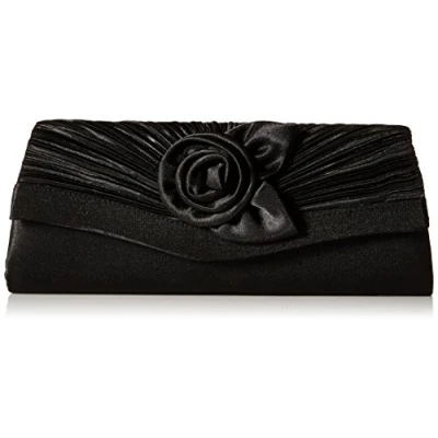Immagine di Damara borsa da donna in raso pieghettata fiore davanti sera frizione, Nero, Large