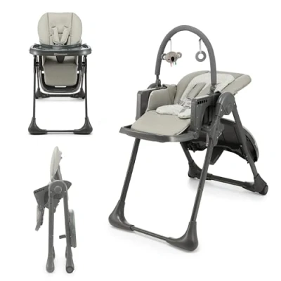 Immagine di Kinderkraft TUMMIE Seggiolone 2 in 1, Ergonomico, Confortevole, Reclinabile, Pieghevole, con Altezza Regolabile e Poggiapiedi, Vassoio Staccabile, per Bambini, giocattoli, Grigio