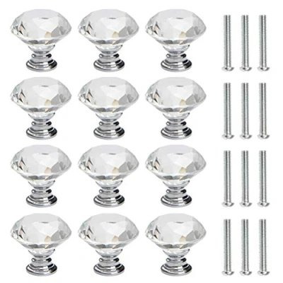 Immagine di FOCCTS Set di 12 Pezzi Pompelli Manopole Cristallo 30MM con Vite a Forma Diamanti Trasparente Maniglia per Porte Armadietti Cassetti e Guardaroba Accessori Mobili