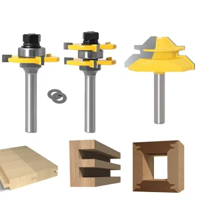 Immagine di Router Bit Set [3 Pezzi], APLUS 8mm Fresa per Tagli a 45 Gradi + Frese Linguette e Scanalature,T Punte di Falegnameria, Strumenti Lavorazione del Legno La Casa Fai da te