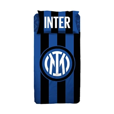 Immagine di Inter, Set Lenzuolo Letto Singolo In Cotone, Completo Una Piazza, 100% Sopra + Sotto Federa, Prodotto Ufficiale