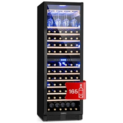 Immagine di Klarstein Cantinetta Vino Design da Incasso, Refrigerata a Zona Doppia per Rosso, Bianco e Birra, Controlli Touch, Frigo Esterno/Interno, 425L, 162 Bottiglie