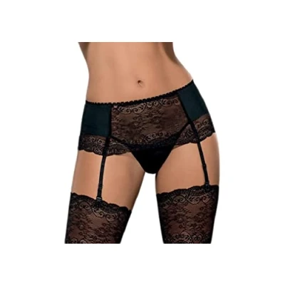 Immagine di Obsessive Raffinato Completo Intimo a 2 Pezzi: Reggicalze e Tanga in Una Splendida Confezione Regalo, Nero Fascia Ampia, L/XL