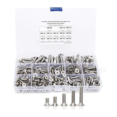 Immagine di Set di viti a testa piatta con esagono incassato 260Pcs, M4 M5 M6 in acciaio inossidabile svasata Kit strumenti fissaggio scatola immagazzinaggio