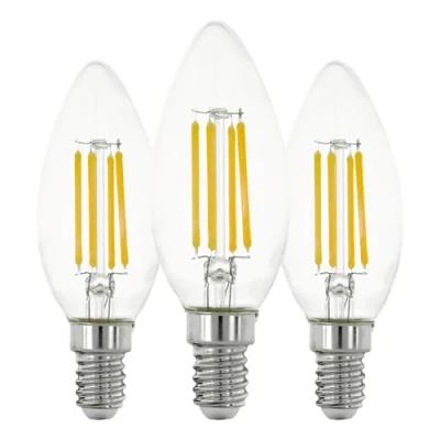 Immagine di EGLO set di 3 lampade LED a filamento E14, lampadina Edison trasparente, 7 watt (equivalente 60 watt), 806 lumen, sorgente luminosa bianca calda, 2700 K, C35, Ø 3,5 cm