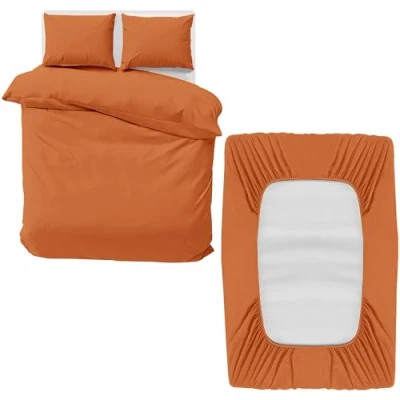 Immagine di MOONLIGHT20015 Set di biancheria da letto king size, 4 pezzi, copripiumino, lenzuolo con angoli e federe, in morbida microfibra spazzolata, color ruggine