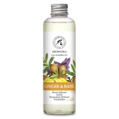 Immagine di Ricarica Diffusore Zenzero &amp; Basilico 200 ml con Olio Essenziale di Fragranza Intensa e Duratura Aromaterapia per Casa Aromi
