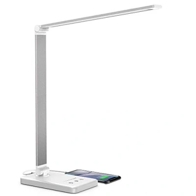Immagine di Lampada da Scrivania LED, Tavolo, 5 Modalità Colore, 10 Luminosità Dimmerabili, Funzione di Cronometraggio, Tocco Controllo, Ricarica USB per Smartphone