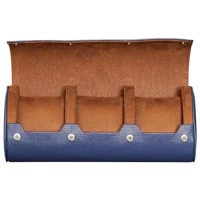 Immagine di ROTHWELL Custodia da viaggio per 3 orologi, resistente protezione portatile, adatta a tutti gli orologi polso e intelligenti fino 50 mm (blu/marrone chiaro)