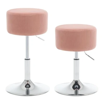 Immagine di WOLTU Set di 2 Sgabelli Bassi da Bar, Sgabello Regolabile in Altezza, Sedia Trucco, Girevole con Sedile Velluto a Coste, Base Metallo, per Salone, Massaggi, Rosa, BH409rs