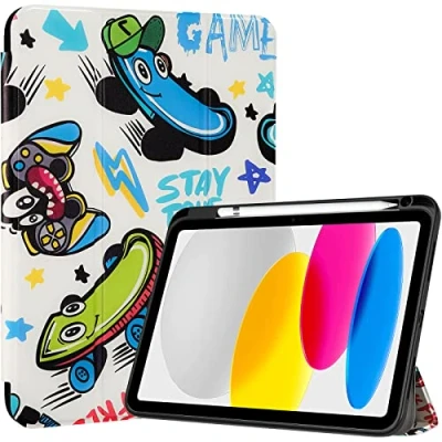 Immagine di ProCase per iPad 10a Generazione Custodia 2022 [A2696 A2757 A2777], 10,9 Pollici Sottile Protettiva Leggera Smart Cover 10, Auto Sveglia/Sonno Cartone Blu