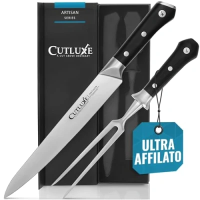 Immagine di Cutluxe Set di Coltelli da Intaglio (2 Pezzi) Forchettone Cucina e Coltello Carne per BBQ Acciaio Tedesco Manico Ergonomico Serie Artigianale