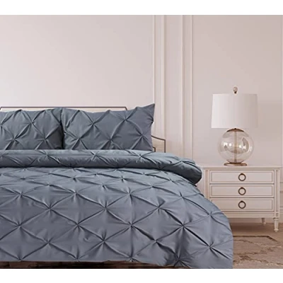 Immagine di Bronwen Mathews Pintuck set copripiumino super king size in morbida microfibra con 2 federe facile da pulire senza pieghe per letto 3 pezzi colore grigio
