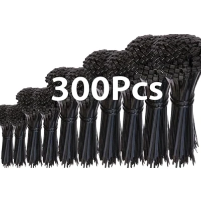 Immagine di LANHUIYY Set di 300 fascette stringicavo nero 100/200/300mm, resistenti ai raggi UV, gestione dei cavi per giardinaggio (300 pezzi, ZD 003)