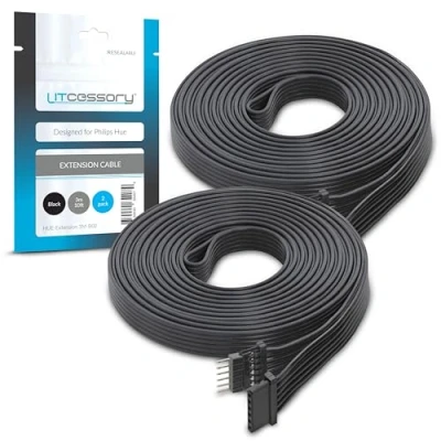 Immagine di Litcessory Cavo di Prolunga per Philips Hue Lightstrip Plus (3m, 2 Pezzi, Nero MICRO 6 PIN V4)
