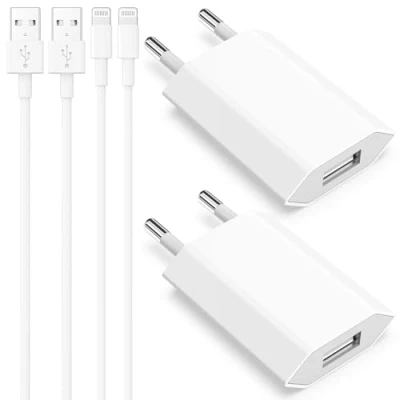 Immagine di Caricatore for iPhone, Caricabatterie con 4er Pack Cavo 2M e 5W Presa USB Adatti iPhone 8 7 6 6S 5 14 13 12 11 Pro Max XR X XS SE Plus Pad, Adattatore A di Carica Batteria Romalux