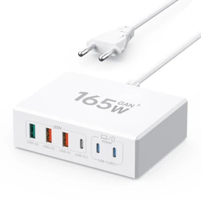 Immagine di caricatore USB C, 165W C adattatore multiuso 6 porte con 3 e A, rapido PD 3.0 Charger Power Alimentatore compatibile iPhone/Samsung/Google/iPad/laptop/tablet