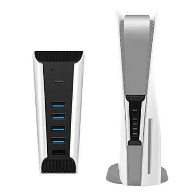 Immagine di Mcbazel PS5 Console Hub USB2.0 5 porte di espansione multiporta ad alta velocità Trasferimento dati USB C a Ricarica rapida per Digital/UHD Edition, Non Slim