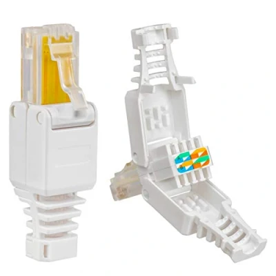 Immagine di 1 spina di rete RJ45 CAT5e, contatti placcati oro, a crimpare LAN CAT5e connettore Gigabit per cavi patch, installazione compatibili CAT7, CAT6A, CAT5, senza attrezzi, DSL UTP