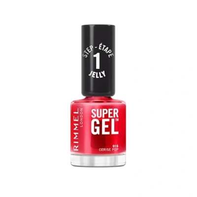 Immagine di Rimmel Super Gel Jelly Gloss, 016 Cerise Pop, Smalto a lunga tenuta, Applicazione facile, Manicure effetto gel, Resistente alle scheggiature, Formula clean, 12 ml