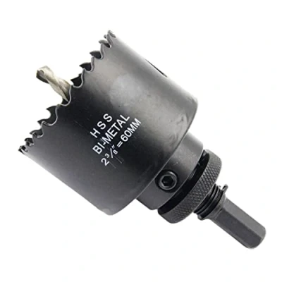 Immagine di Sega a tazza 60mm LAIWEI fresa con mandrino A2 Heavy Duty, 4341 Punte in acciaio, Profondità di taglio 38mm, Per forare legno, profili alluminio, PVC e tubi metallo