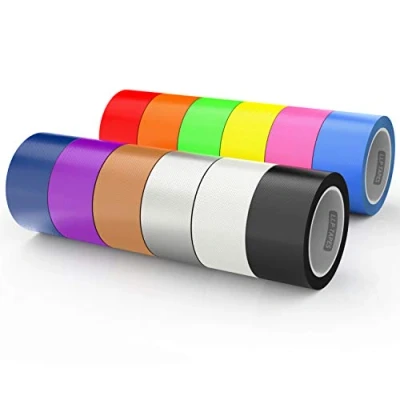 Immagine di LLPT Nastro adesivo 12 confezioni di colori assortiti Premium in tessuto 5 cm x 9 m 11 Mil Incluso Blu Rosa Giallo Verde Arancione Rosso Nero Bianco Marrone Argento Viola (DT612)