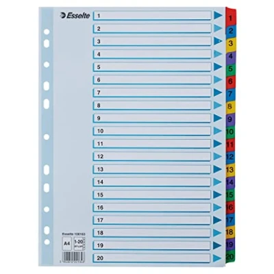 Immagine di Esselte A4 1 20 Index Cartone resistente con linguette rinforzate in Mylar, colore: Blu/Multicolore