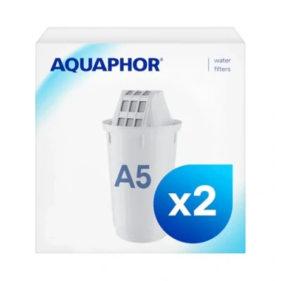 Immagine di AQUAPHOR Cartucce filtro A5 2 pacchi I Filtra calcare e cloro, metalli pesanti altre sostanze 350l acqua purificata Con la tecnologia AQUALEN Per bevande cibo migliori