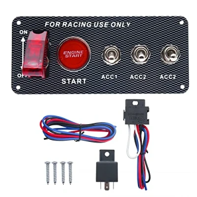Immagine di Geloo Pannello Interruttore di Accensione 12 V Auto da Corsa Engine Start Push Button Pulsantiera Fibra Carbonio LED Interruttori a Levetta