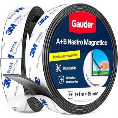 Immagine di GAUDER Nastro Magnetico Autoadesivo A + B I per Zanzariere e Tende Forte (1 m 1 m)