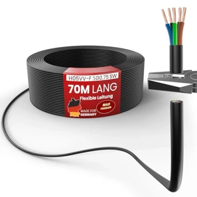 Immagine di MAS Premium Da 5 a 100 m tubo flessibile in plastica H05VV F 2, 3 o x 0,75; x1; x1,5 x2,5 e 4 G0,75, cavo per dispositivi (H05VV 5G0,75 SW, 70 m)