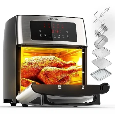 Immagine di ZachVO Airfryer friggitrice ad aria calda XXL, 15 l, 10 programmi, da 1700 W, con schermo LCD touch screen, senza olio, 7 accessori, 90% meno grassi,