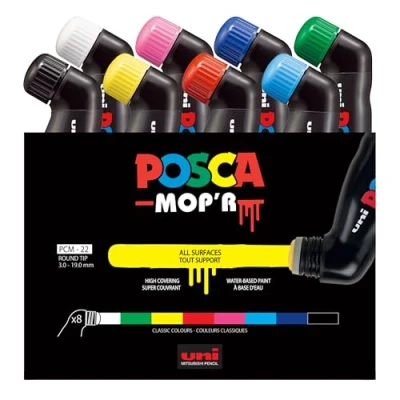 Immagine di Posca uni ball 183208 Marcatore MOP&#039;R PCM 22, set di 8, punta rotonda da 3 a 19 mm, forma ergonomica