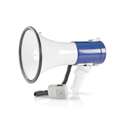Immagine di Nedis Megafono Microfono Staccabile Sirena Integrata 25 W Tracolla Volume Regolabile Portatile Portata Massima: 1500 m Massimo: 135 dB Bianco/Blu