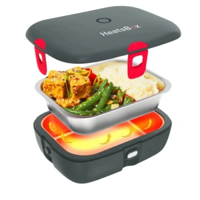 Immagine di Faitron HeatsBox Style+, Scaldavivande Elettrico per Riscaldare Cibi, Ciotola in Acciaio Inossidabile a Tenuta Stagna (925 ml), Coperchio il Trasporto, Controllabile Tramite App, 102 Watt, Grigio