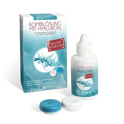 Immagine di aricona soluzione per lenti a contatto 60ml fluido con ialurone multifunzionale acido ialuronico, set incluso il contenitore