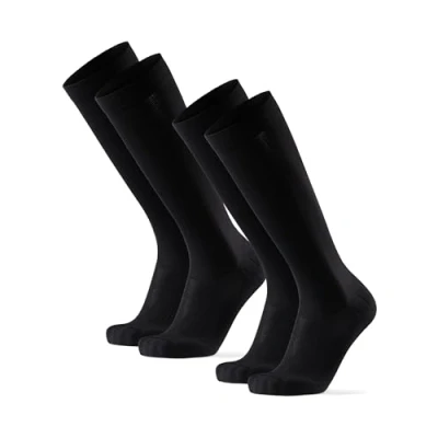 Immagine di DANISH ENDURANCE Calze Compressione Graduata Donna e Uomo 21 26mmHg, Elastiche per Recupero, Circolazione, Corsa, Aereo, Sport, 2 Paia, X Nero Tinta Unita, 35 38