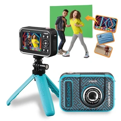 Immagine di VTech Kidizoom Video Studio HD Blu Fotocamera Per bambini con schermo verde, treppiede, effetti, selfie e molto altro ancora dai 5 ai 12 anni, único