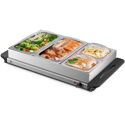 Immagine di Scaldabagno a buffet, piastra riscaldante, 300 Watt, 4 contenitori per alimenti, scalda cibo, cibo Chafing Dishes