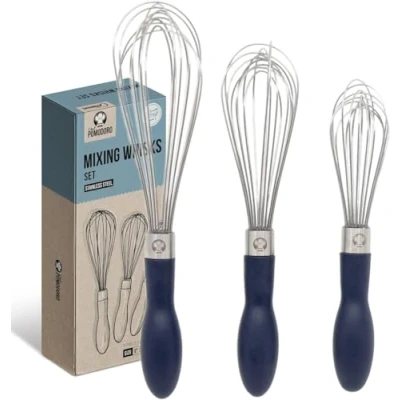 Immagine di Chef Pomodoro Frusta da Cucina, Set 3 Fruste di Dimensioni Diverse, Cucina Piccola, Media e Grande, in Acciaio Inossidabile Manico Antiscivolo, Lavabile Lavastoviglie