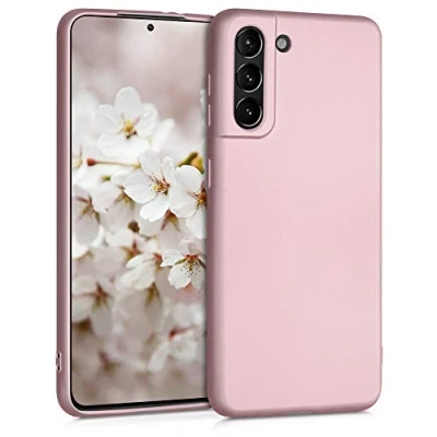 Immagine di kwmobile Custodia Compatibile con Samsung Galaxy S21 Cover Back Case Morbida Protezione in Silicone TPU Effetto metallizzato oro rosa