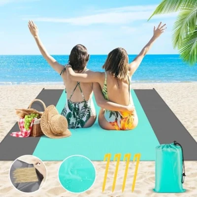 Immagine di CIRULLI Picnic impermeabile 210 x 200 cm,Stuoia campeggio,Tappetino da Spiaggia Pieghevole,Stuoia spiaggiacon Sacchi di Sabbia Triangolari,Tappetino per Picnic, Spiaggia, Campeggio