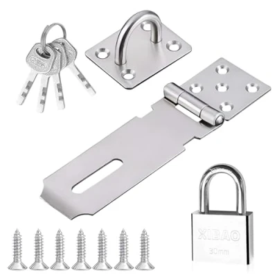Immagine di Chiavistello con Lucchetto,4 Pezzi Lucchetto Chiusura Hasp in Acciaio Inox,30 mm 8 Chiave,Chiavistello Porta a Viti per Armadi,Cassetto e Cancello