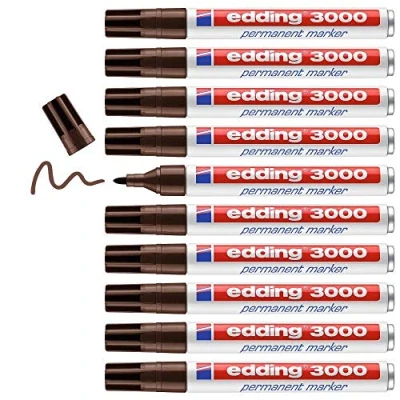 Immagine di edding 3000 pennarelli indelebili marrone scuro 1 penna punta rotonda 1,5 3 mm permanenti ad asciugatura rapida impermeabili, a prova di sbavature per cartone, plastica, legno,
