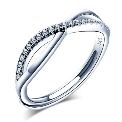 Immagine di Infinite U Anello aperto a due fasce con simbolo dell’infinito, in argento Sterling 925 e zirconia cubica, per promessa di matrimonio, fidanzamento, misura regolabile dalla 12 alla 17