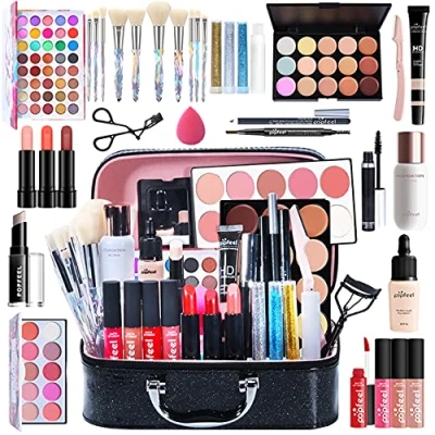 Immagine di Fantasyday Kit Di Bellezza Cosmetic, Per Occhi, Viso E Labbra Set Con Correttore, Rossetti, Lucidalabbra, Palette Ombretti, Mascara, Trousse