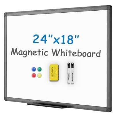Immagine di VIZ PRO Lavagna magnetica/lavagna cancellabile a secco con telaio in alluminio nero, 60 x 45 cm, include 1 gomma, 2 pennarelli e 4 magneti